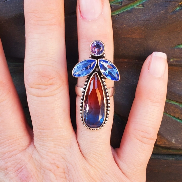 New Bi-Color Tourmaline Multi Gemstone 925 Silver Ring. - Picture 2 of 14